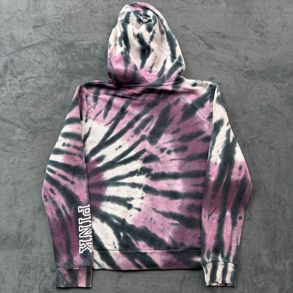 Victoria's Secret PINK Tie Dye Full Zip Hoodie Purple Black White Large - Picture 5 of 6